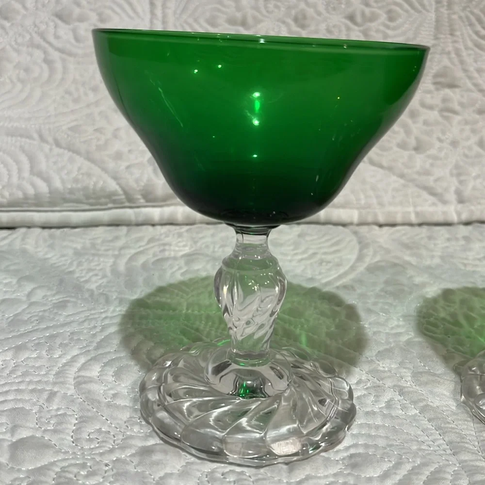 Fostoria Colonial Dame green‎ glasses, set of 8